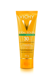 VICHY - Idéal Soleil Antiacne FPS 30 – R$69,90 Protege a sua pele e reduz a acne. Tenha tudo no seu protetor solar toque seco. Eficácia comprovada antiacne; Alta proteção solar FPS30 e ppd 17.8; Ajuda a reduzir acne e poros; Eficácia antioleosidade; Controla o brilho e oleosidade por 9 horas*.
